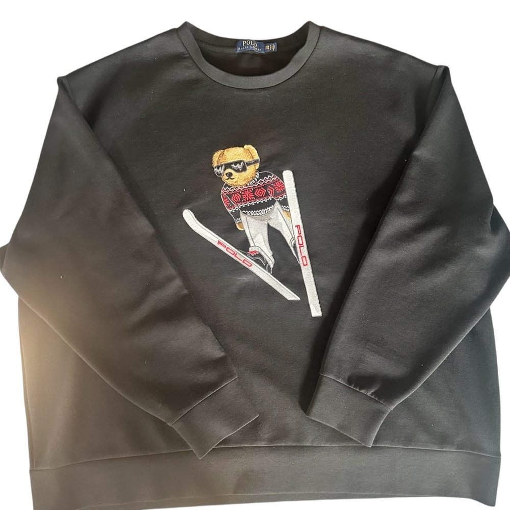 Polo Ralph Lauren Black crew neck Sweater with Skiing Bear Embroidery - Picture 5 of 8
